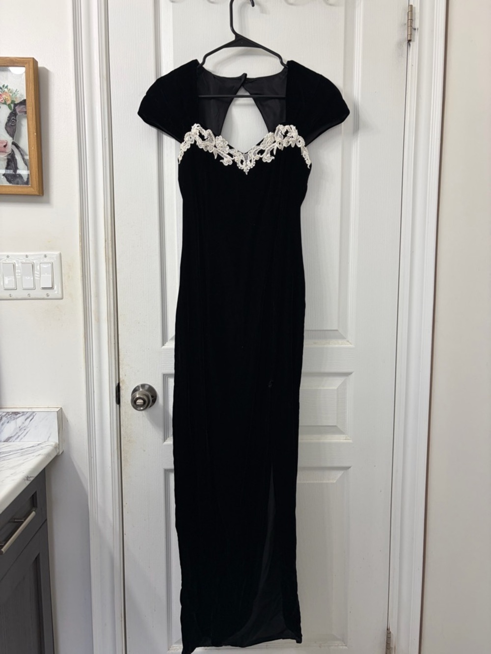 Vintage Black Maxi‎ Dress with Ivory Lace Trim